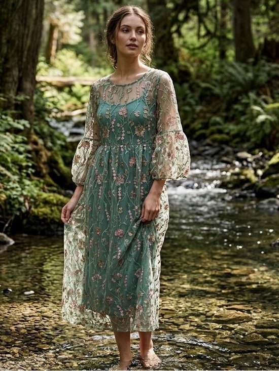 Suzanne Betro Dresses & Skirts - 🧚 Suzanne Betro Teal Green Floral Embroidered Midi Dress fairy festival
